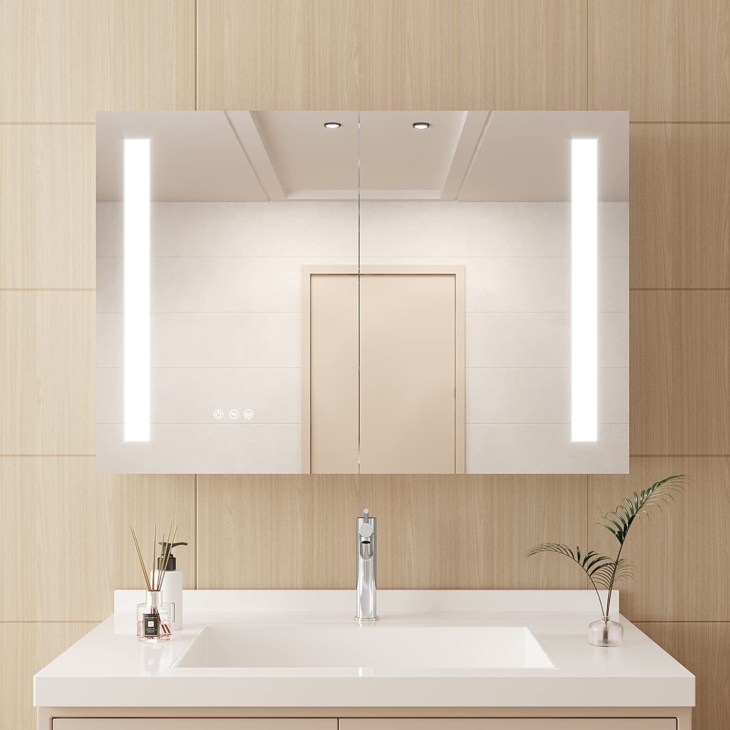 MIRPLUS 36x24 inch Bathroom Medicine with LED Mirror, 3 Color