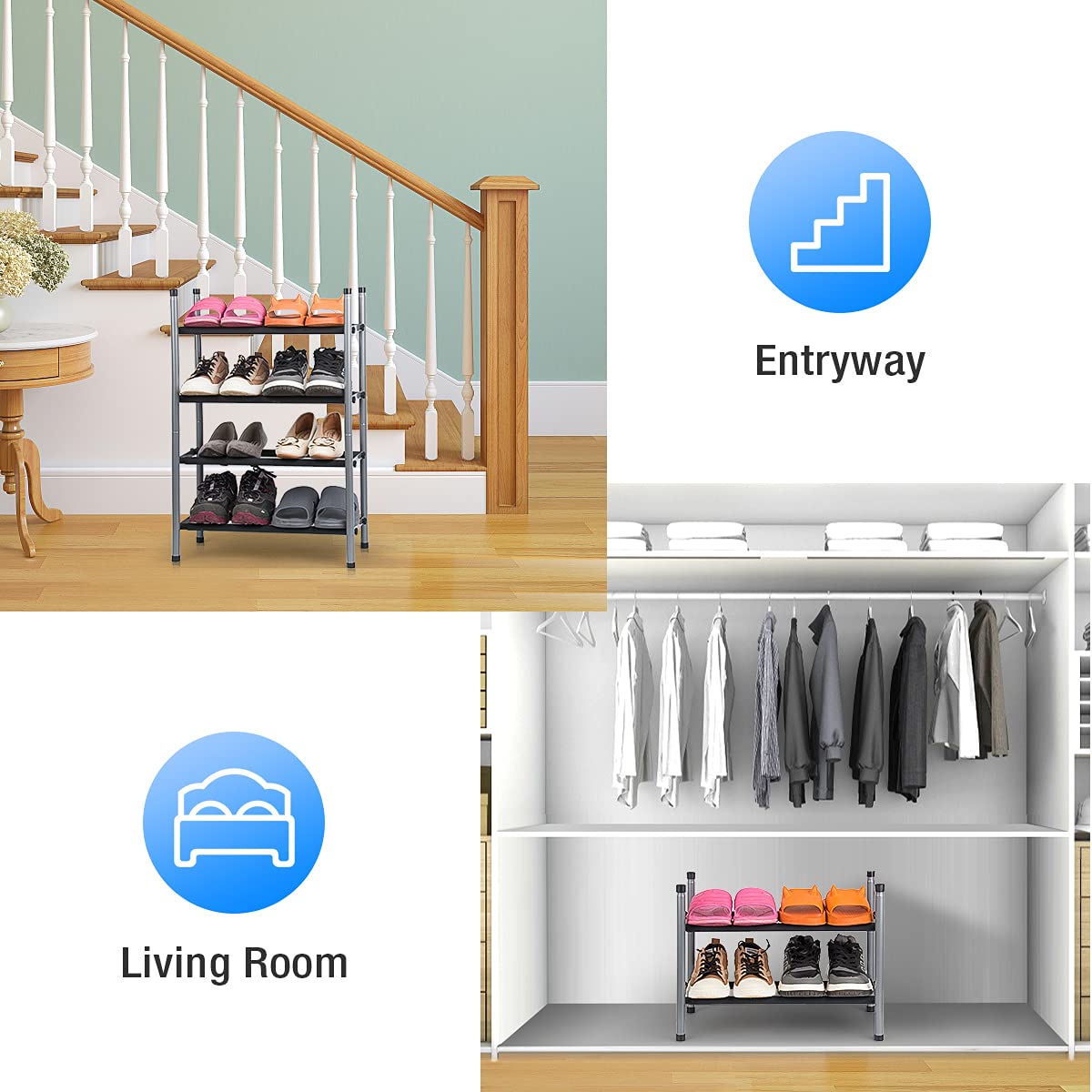 2Tier Expandable Shoe Rack Stackable Shoe Organizer Adjustable Metal