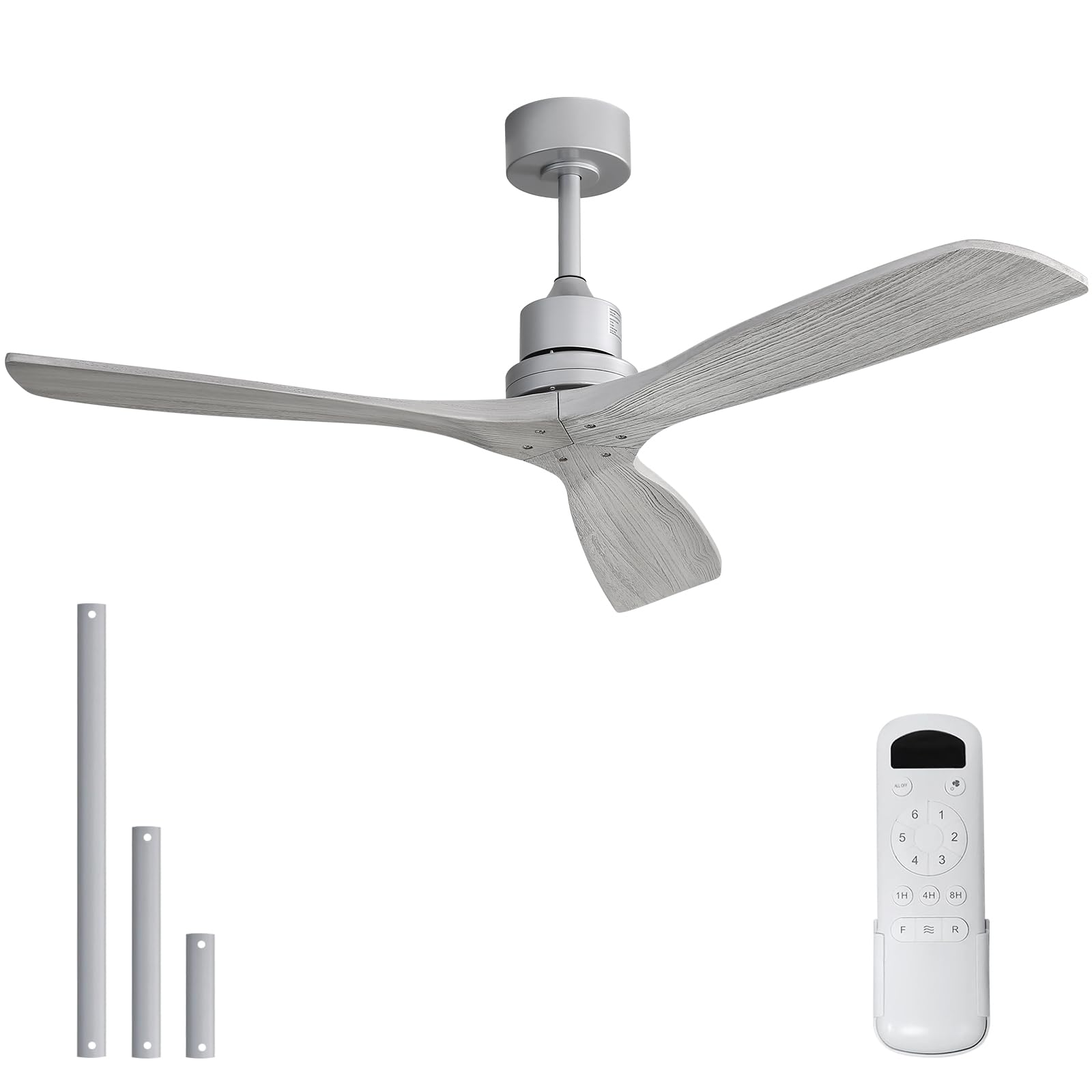 Sofucor 52 Inch Ceiling Fan No Light - Modern Solid Wood Ceiling Fan with Remote, 5000CFM High Airflow, Quiet DC Motor, 3 Rods & 6 Speeds, Timer &