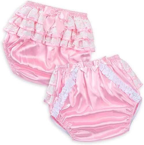 Miniatura 7 de Littleforbig Lazo de encaje con volantes lavable reutilizable impermeable bonito en satén rosa sobre cubierta de pañales para adultos, L