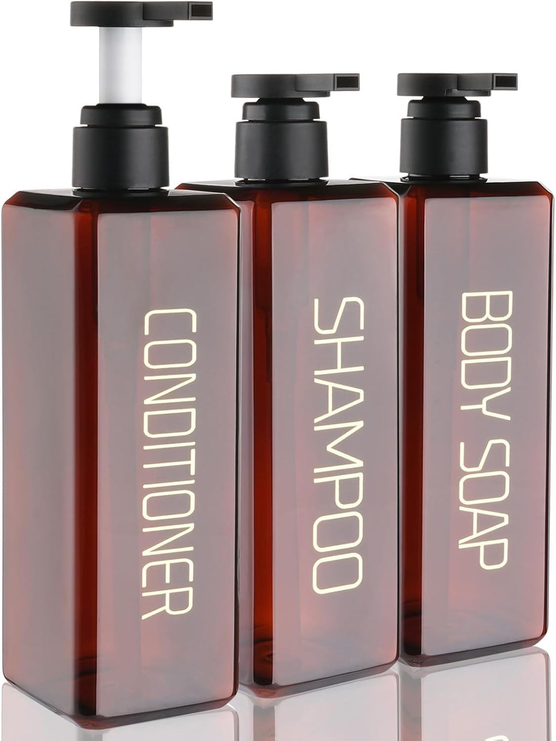 Hokretme 3 Pack Shampoo and Conditioner Dispenser 550ml Shower Soap Bottles Refillable Shampoo Pump Bottle Dispenser Plastic Empty Body Wash Dispensers with Permanent Labels for Bathroom (Brown) — image 1