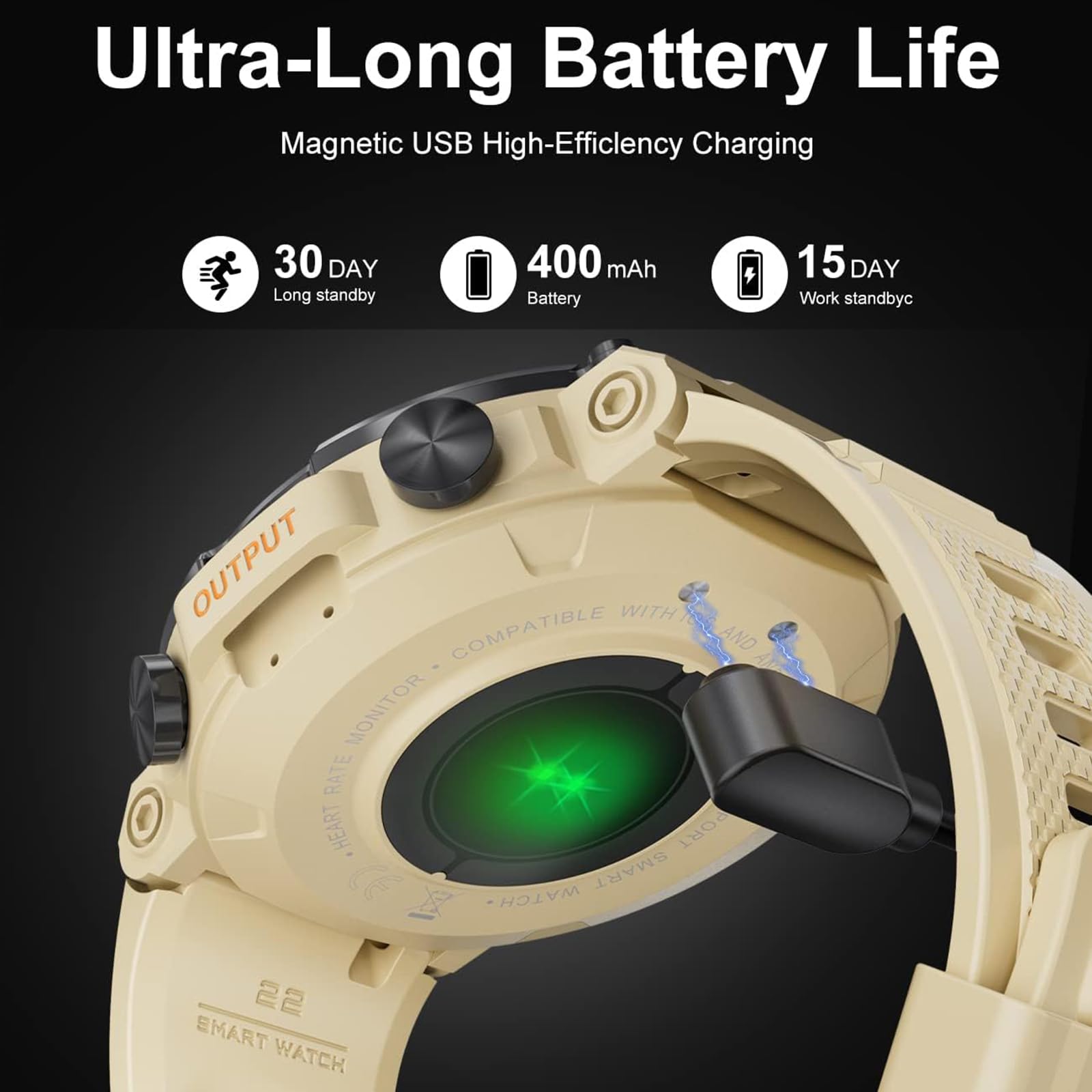 Inteligentny zegarek dla mężczyzn Połączenie Bluetooth IP67 Wodoodporny zegarek do fitnessu z czujnikiem tętna, odkryty wojskowy sport Kalorie Krokomierz Smartwatch dla iOS Android
