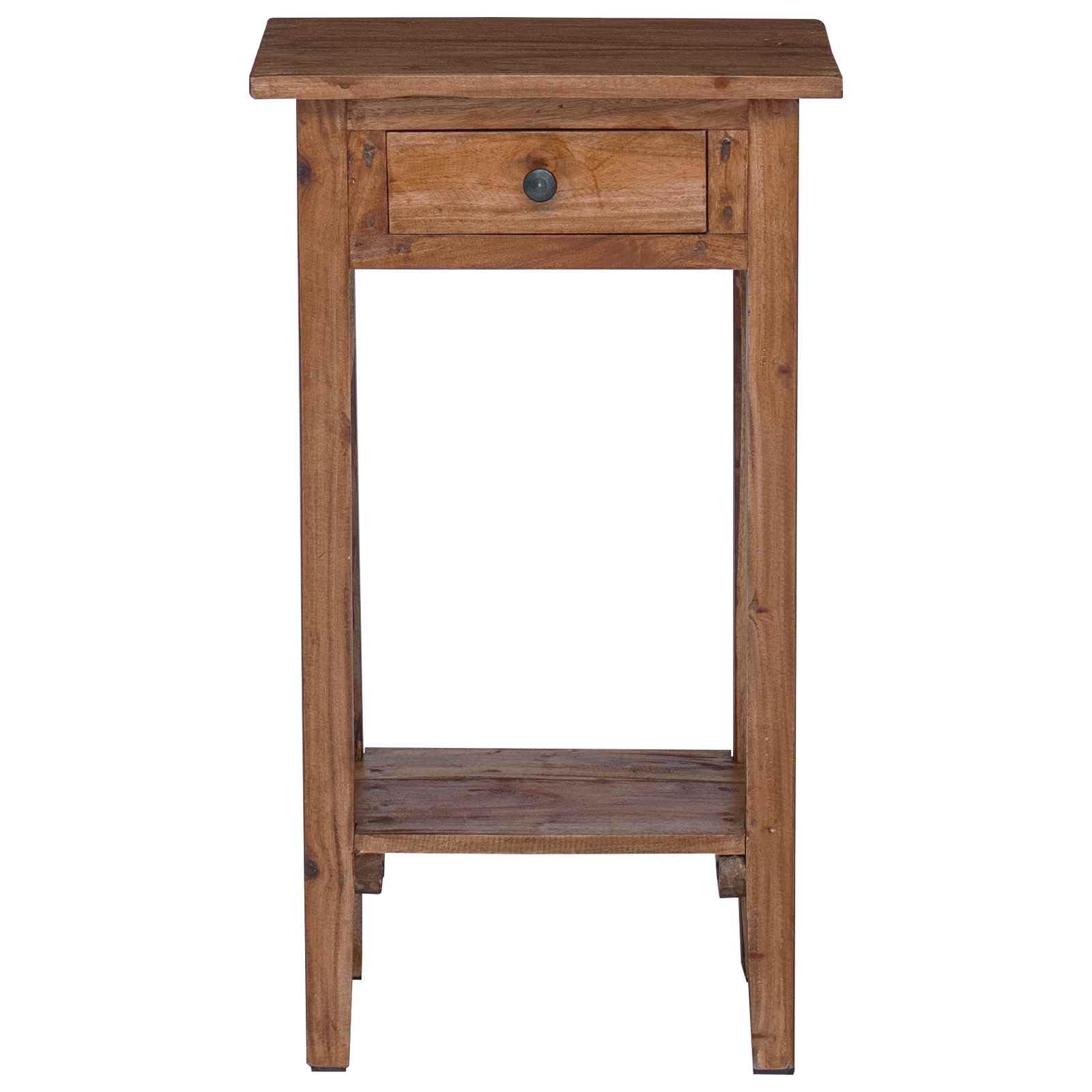 Supporto per piante marrone 34 x 25 x 52 cm, in legno di mogano | Con cassetto, pomelli in ottone, stile rustico, per giardino, terrazza, balcone