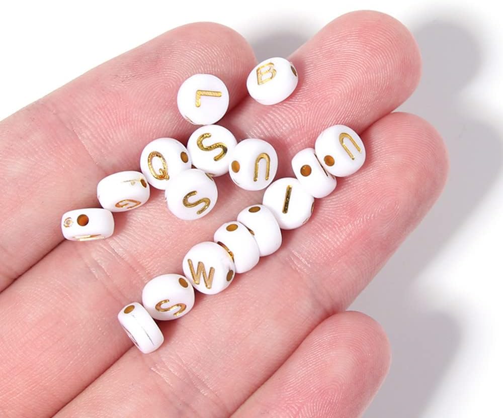 100PCS Letter Beads White Round Acrylic Alphabet Beads Gold Letter S Bead for Jewelry Making Bracelets Necklaces Key Chains DIY 4X7mm - Image 3