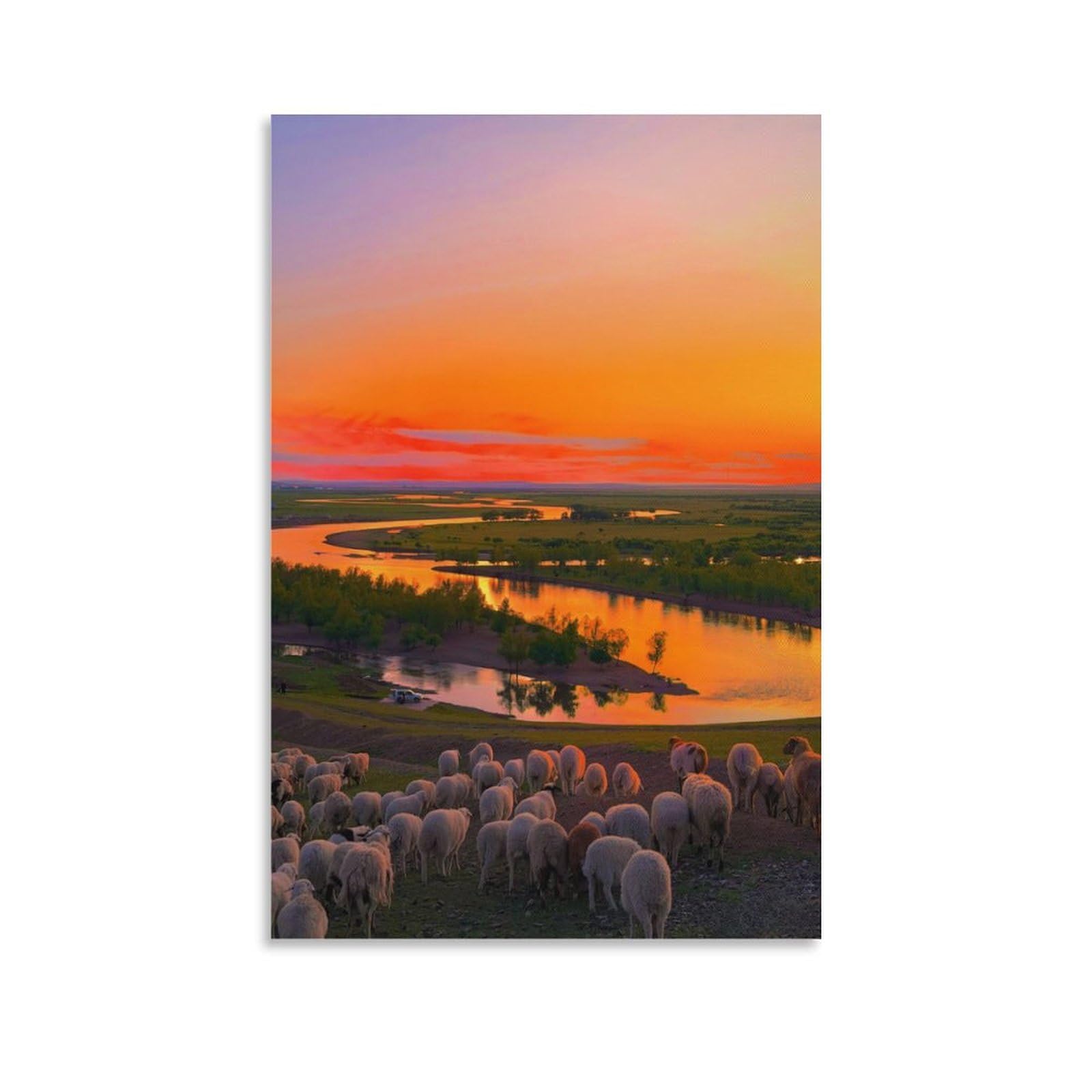 IEJKLUVWX Orange Wetland River Wall Posters Curved Marsh Waterway Waterproof Canvas Lightweight Easy to Install for Hallway Sofa Background Housewarming Gift Unique 16x24inch(40x60cm)
