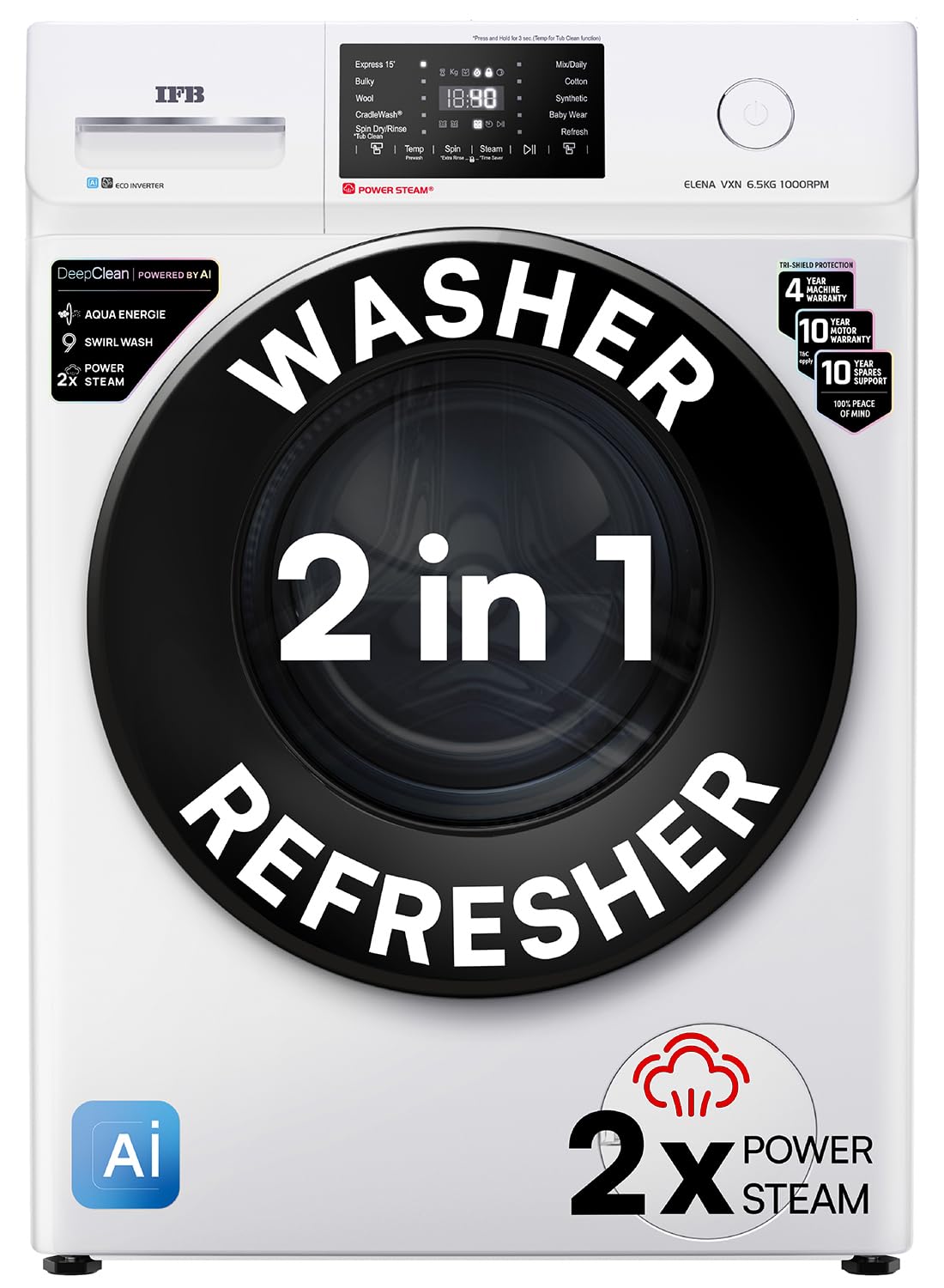 IFB 6.5 Kg 5 Star, DeepClean® Technology, AI Powered, Fully Automatic Front Load Washing Machine (ELENA VXN 6510 CMS, PowerSteam®, 9 Swirl, Steam Refresh, Inbuilt Heater, Eco Inverter, White)-image-25