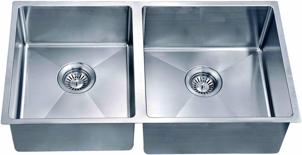 Dawn SRU301616L Undermount Small Corner Radius Double Bowl Sink, Polished Satin