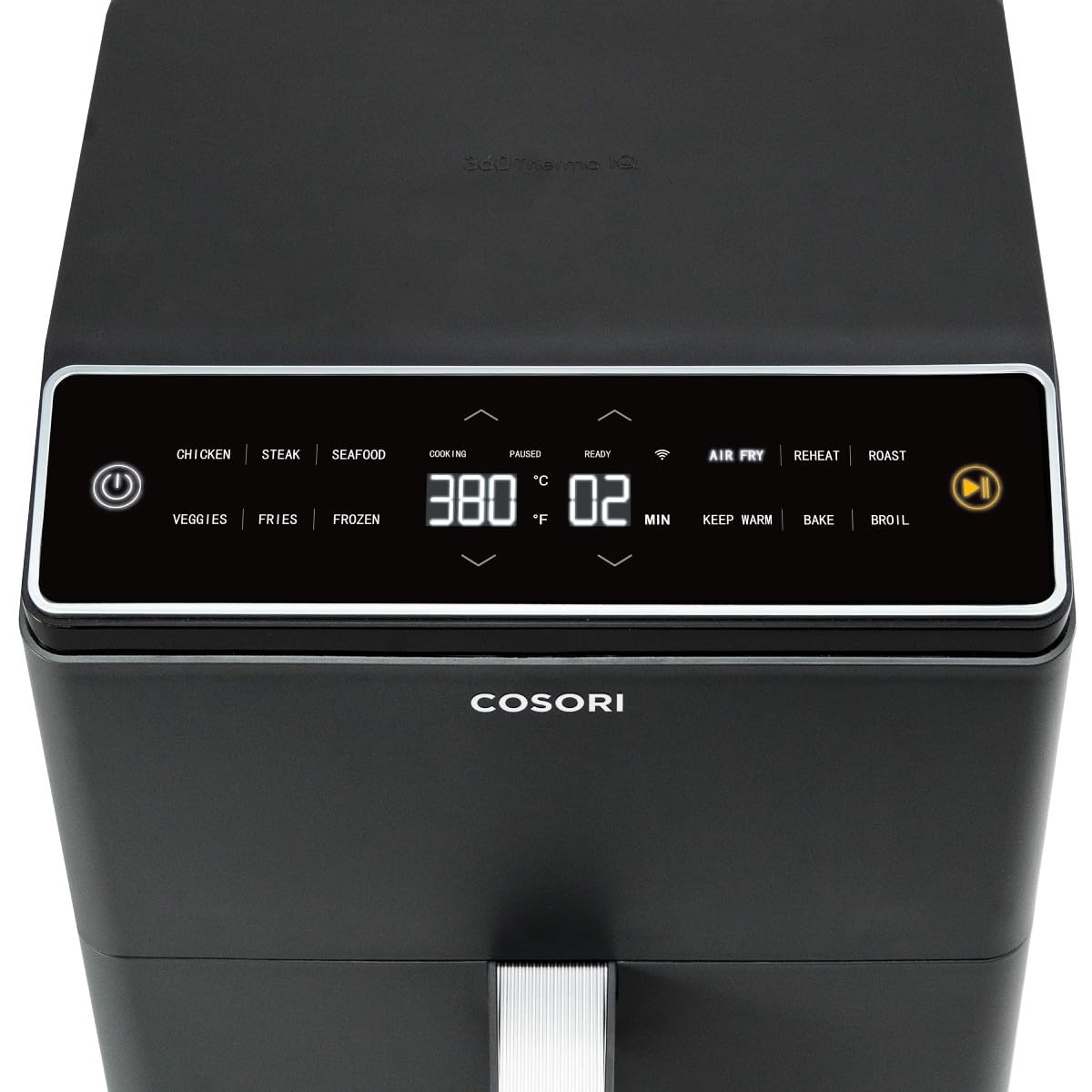 Cosori Dual Blaze CAF-P585S Luftfritteuse, Air Fryer, WLAN, 6,4 l, 11-in-1, Fritteuse ohne Öl, über 90 Rezepte in der App erstellt von Chef auf Spanisch, Dunkelgrau, mit doppelter Widerstandsfähigkeit