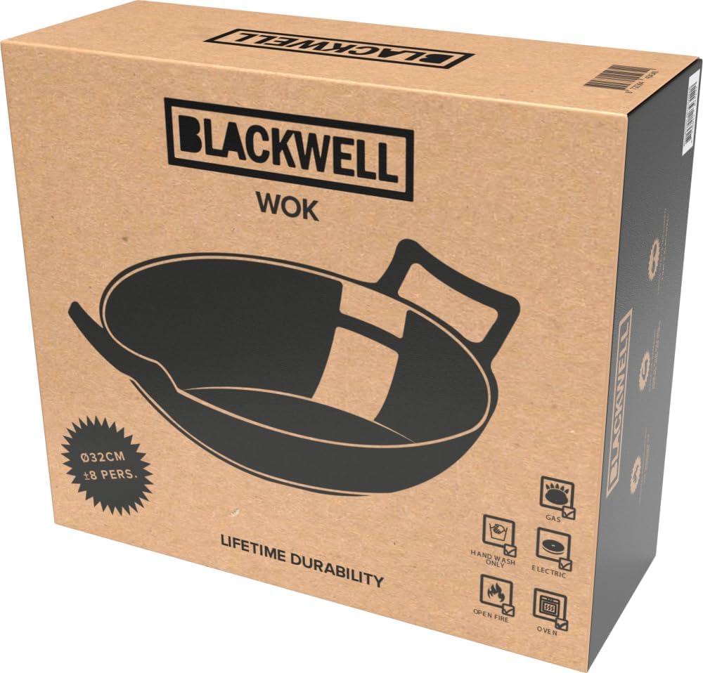 Blackwell Pfannenset aus Gusseisen – Grillpfanne 23 x 23 cm, Bratpfanne Ø 25 cm & Wok Ø 32 cm – 3-teilig – geeignet für alle Herdarten
