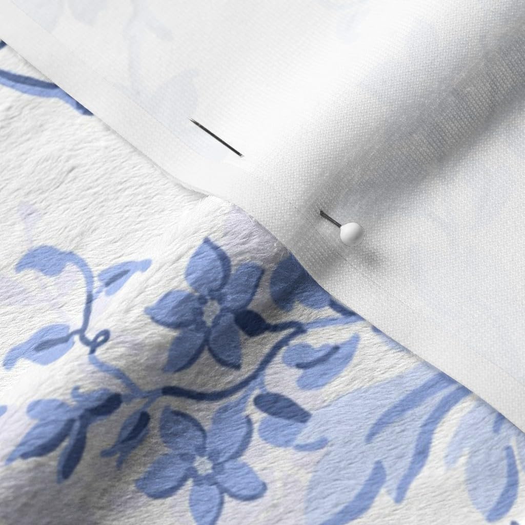 Spoonflower Fabric - Ink Navy Blue White Roses Flowers Chinoiserie Vintage Floral Summer Printed on Minky Fabric by The Yard - Sewing Baby Blankets Quilt Backing Plush