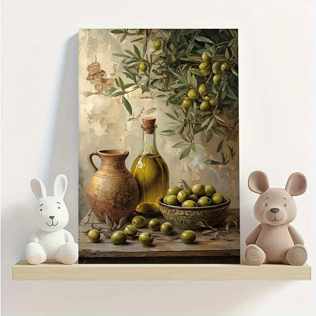 GOSRD Canvas Prints Art Featuring an Olive Tree by The Sea with a Rocky Landscape Wall Decor(70x110cm/Frameless)