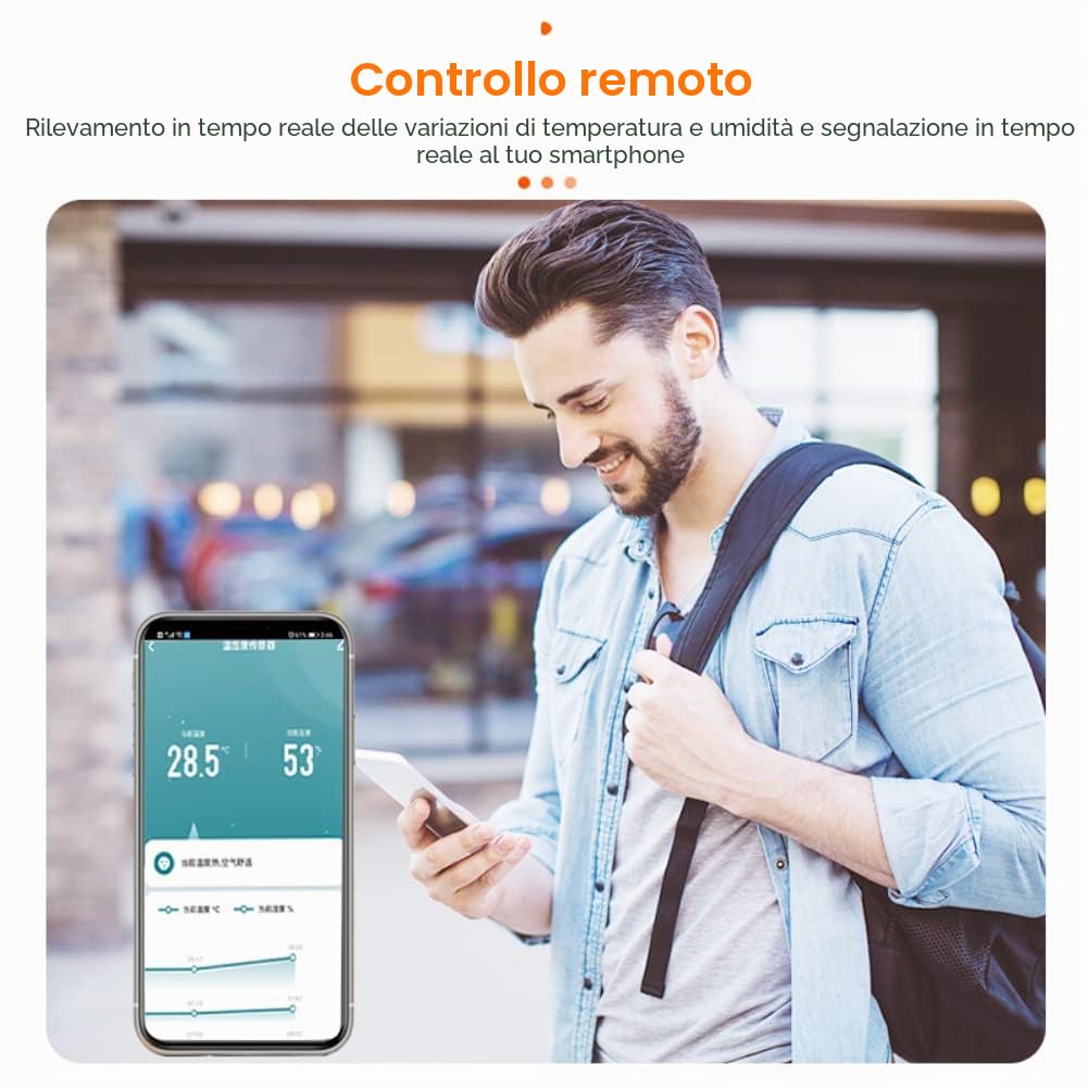 SPORTARC per Tuya - Termometro e igrometro WiFi, 4 pezzi, sensore di temperatura e umidità per uso interno ed esterno, con allarme di notifica tramite app, funziona con l'app per Tuya