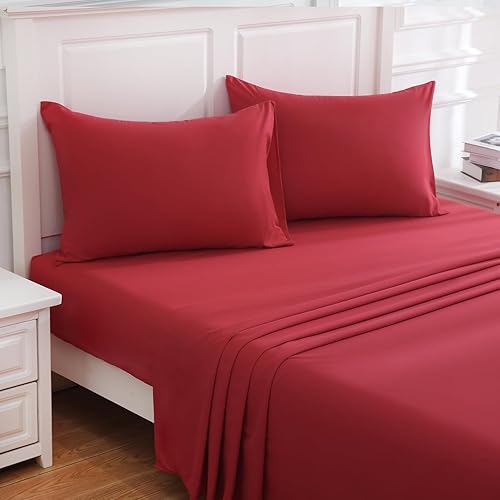Overket Juego de sábanas de tamaño King ultra suaves de la serie 1800, sábanas refrescantes de lujo, 100% microfibra, transpirables, sin arrugas,