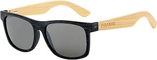 Piranha Eyewear Booker Classic Square Black Frame Bamboo Sunglasses with Smoke Lens