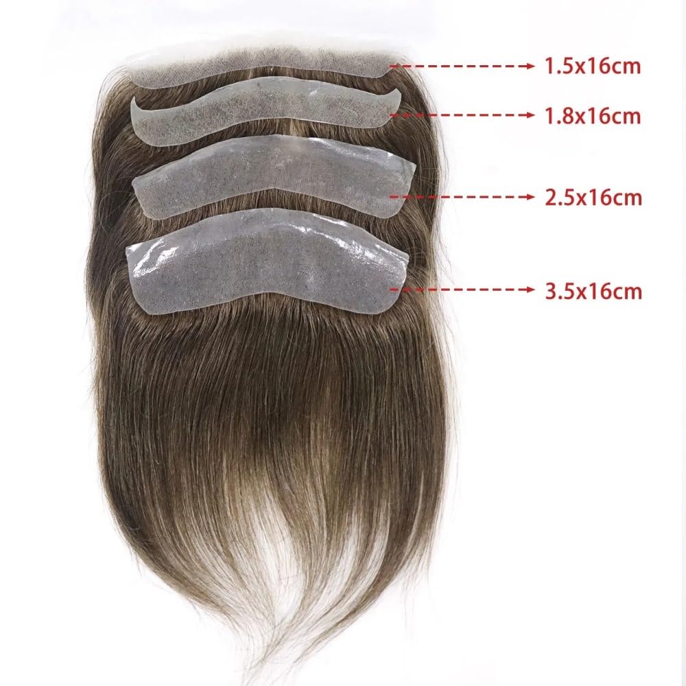 Peruka męska, 15 cm długości na czoło dla mężczyzn, 0,06 mm, treska z poliuretanu z przodu z pętelką w kształcie litery V (16 x 3,5 cm, 7)