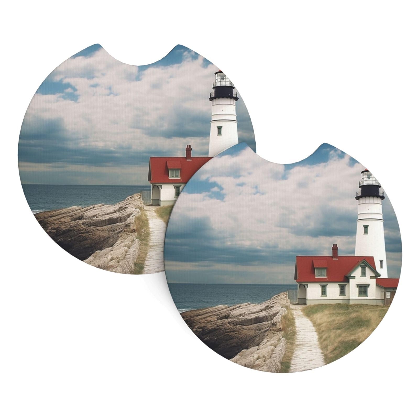 2 Pack Car Coaster for Cup Holders Lighthouse Backdrop Car Cup Coaster 2.7" Neoprene Non-Slip Automotive Cup Mat Universal Auto Car Interior Accessories for Women Men Cup Pad