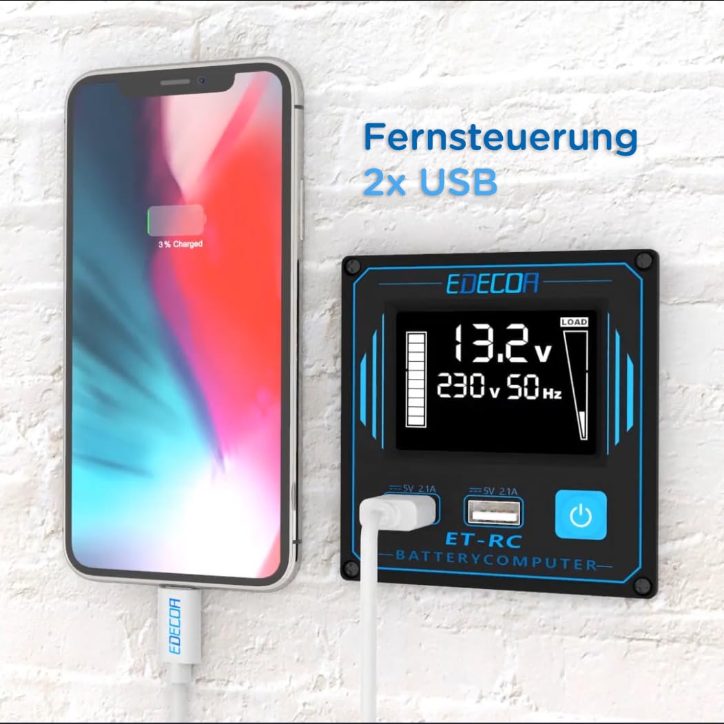 EDECOA Wechselrichter 12v auf 230v Reiner Sinus 3500w ECO Modus Spannungswandler mit Fernbedienung 2xUSB Für Wohnmobil Camping Auto kfz Power Inverter wandler kurzfristige Spitze 7000w