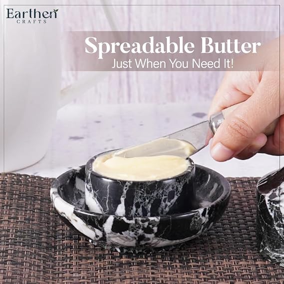 Earthen Crafts Marble Butter Keeper with Lid 3 Inches Black Mini Butter Container Countertop Storage, Ideal Butter Dish, Butter Holder & Butter Crock For Kitchen Counter With Water