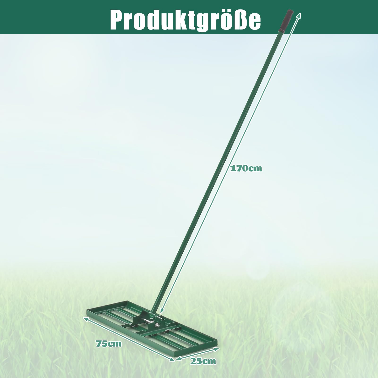 SOARS Rasen Rakel, Rasen Nivellierrechen mit 170 cm ergonomischem Griff, Rasenrechen aus hochwertigem Metall, ideal für die Rasenpflege (75 cm x 25 cm)