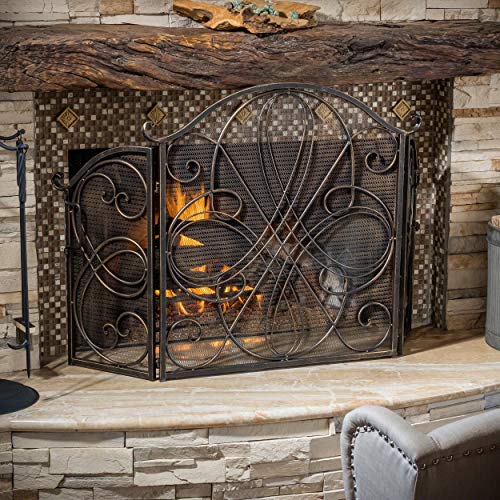 Christopher Knight Home Kingsport Fireplace Screen, Gold Flower On Black #TOP1