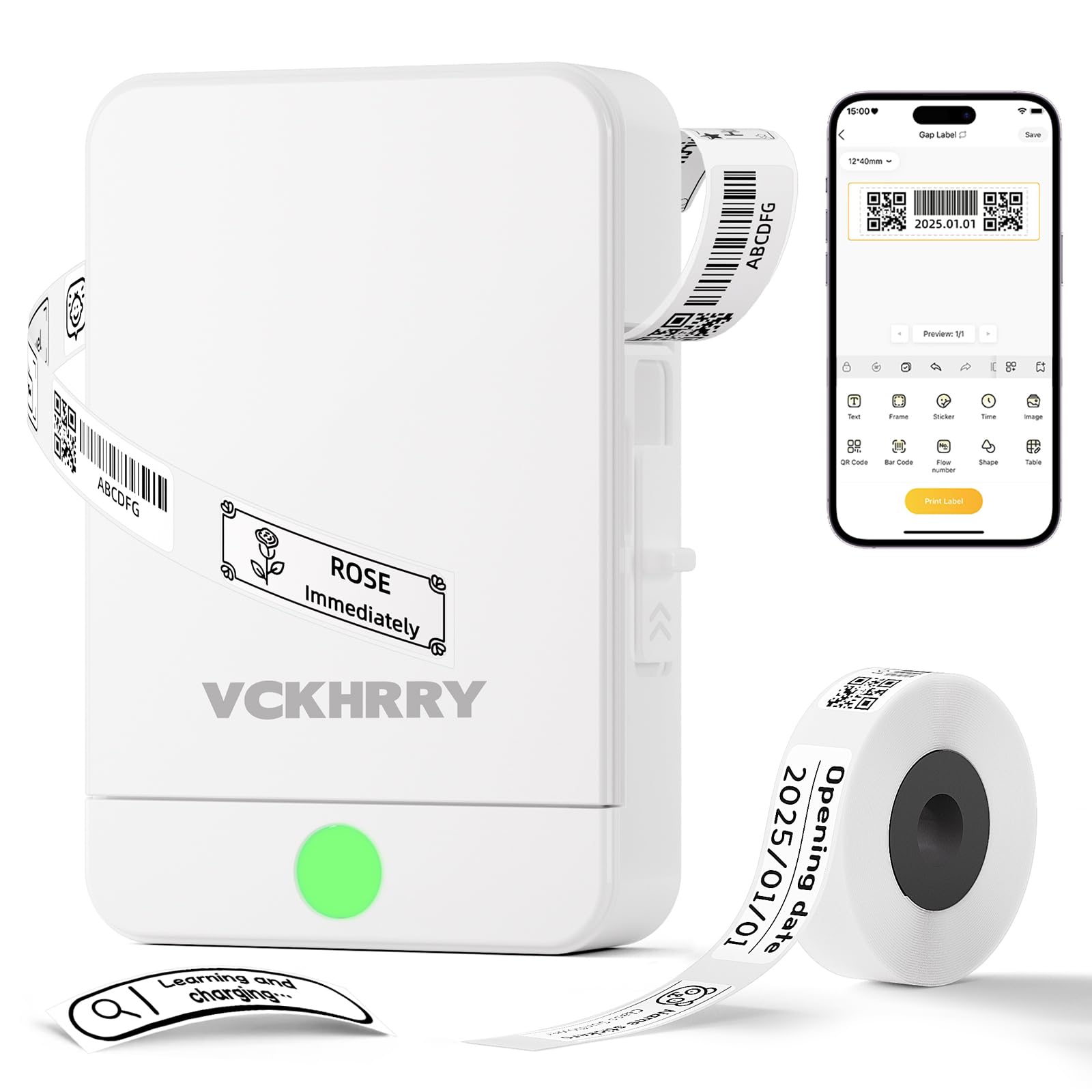 Etiquetadora Bluetooth Mini Impressora de Etiquetas Adhesivas Térmica Portátil Autocolantes Compatível com iOS e Android, para casa, escritório, cozinha, colégio