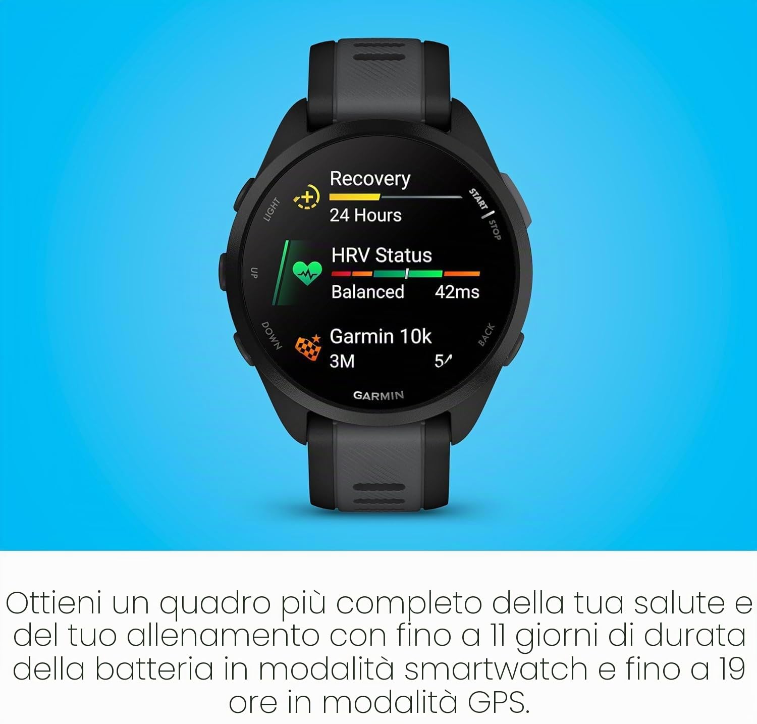 Garmin Forerunner 165, Smartwatch per la corsa, 43mm, GPS, Cardio, VO2max, Report mattutino, HRV Status, Training Readiness, Pay (Mist Grey & Whitestone) (Ricondizionato)