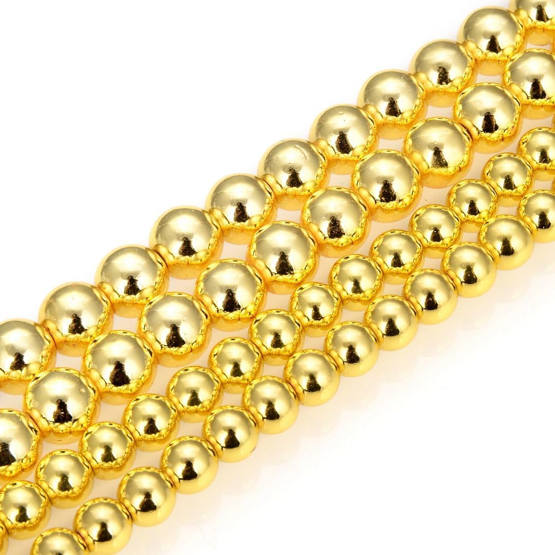 50pcs Adabele Natural Hematite Gold Plated Healing Gemstone 8mm Round Loose Beads Gem Stone Spacer for DIY Craft Jewelry Making GFC3-8