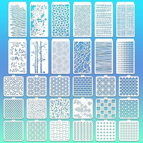 30 Pcs Abstract Layering Stencils for Painting, Mixed Media Spray Paint Stencils Reusable Geometric Stencils Plastic Abstract Christmas Painting Templates for Painting on Wall Drawing Art Canvas Bake Cover
