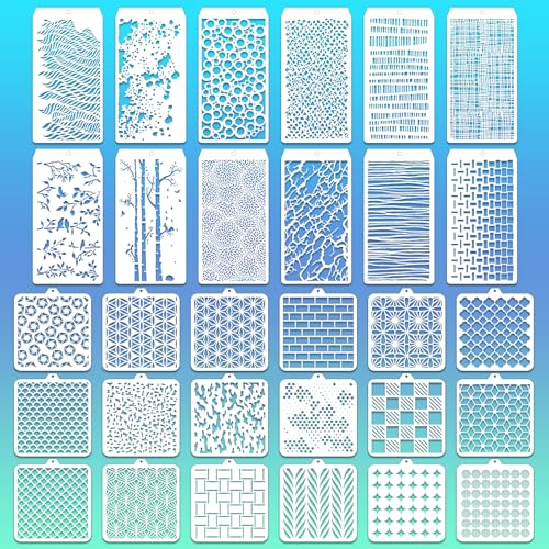 30 Pcs Abstract Layering Stencils for Painting, Mixed Media Spray ...