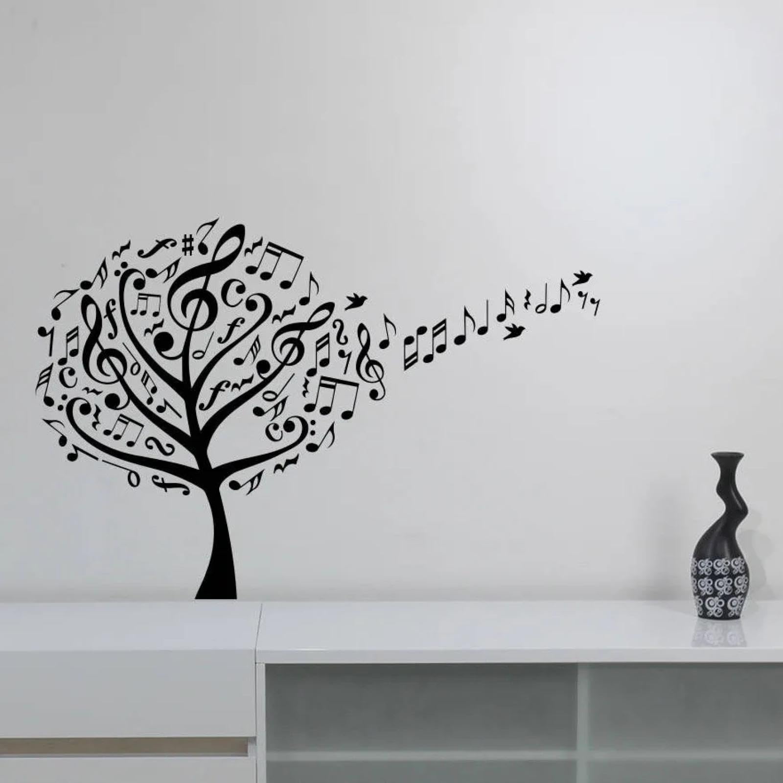 Music Tree Wall Sticker Bird Notes Treble Clef Vinyl Window Sticker Melody Sound Studio Interior Decor