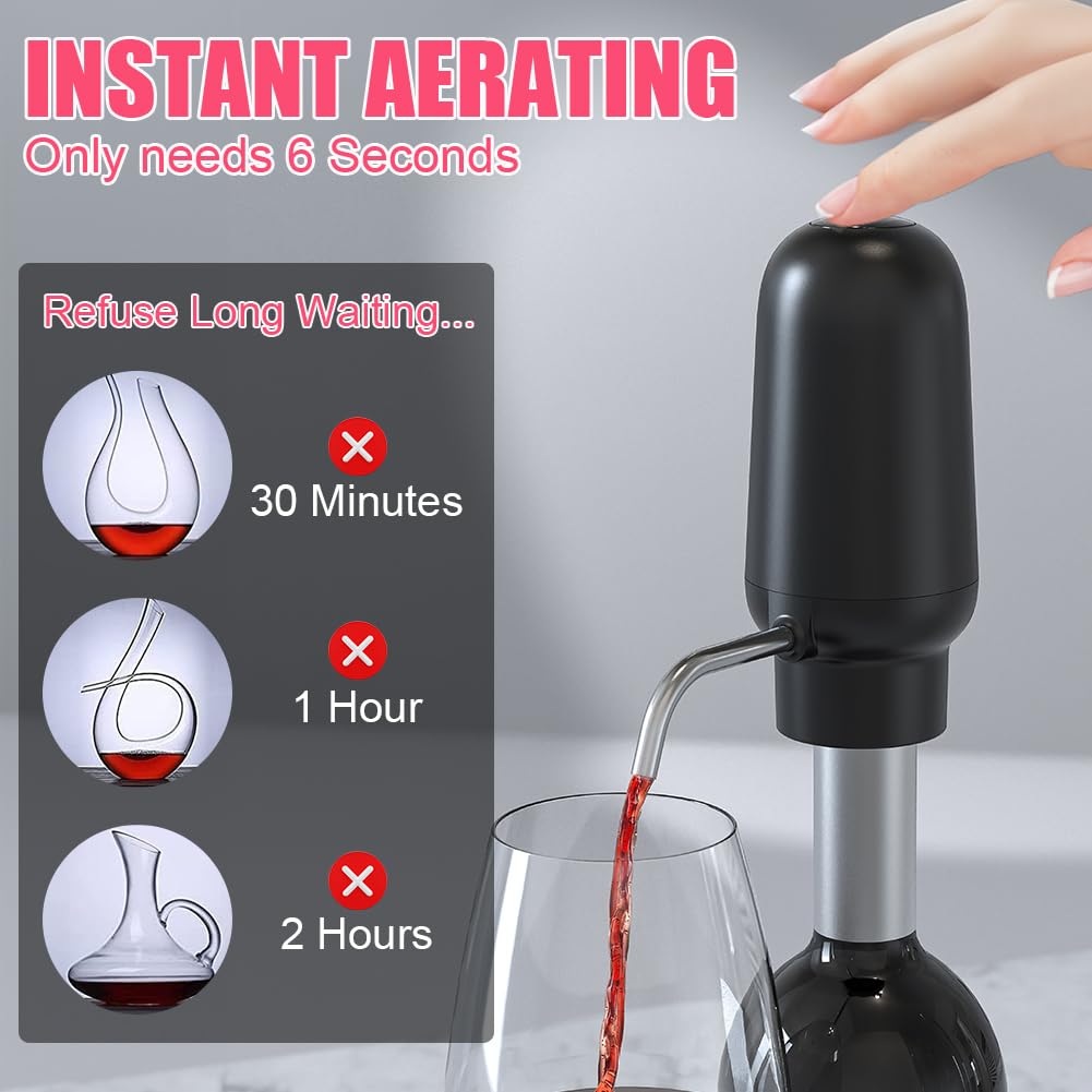 CIRCLE JOY Electric Wine Aerator Pourer, Automatic Wine Dispenser, Rechargeable Decanter with USB Cable, Black - Image 2