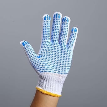 Maeline Bulk Safety Protection Work Gloves with PVC Grip Knit Cotton Gloves for Construction, Gardening, Painting, Warehouse