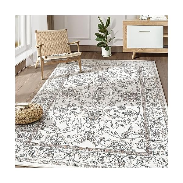 Area Rug Living Room Rugs - 5x7 Machine Washable Soft Farmhouse Boho Moroccan Floral Thin Rug Indoor Floor Carpet for Bedroom Under Dining Table Home Office Decor - Brown Area Rug Living Room Rugs - 5x7 Machine Washable Soft Farmhouse Boho Moroccan Floral Thin Rug Indoor Floor Carpet for Bedroom Under Dining Table Home Office Decor - Brown
