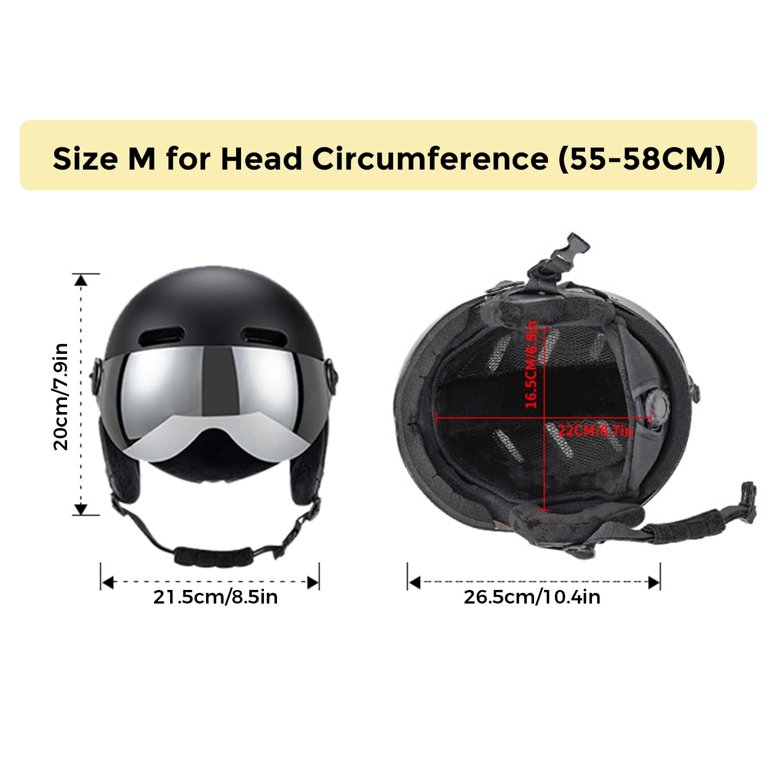 Luocute Casco de esquí, Casco de Snowboard con Gafas, Forro EPS, 12 Ventilaciones, Almohadillas Desmontables para los Oídos, con Visera Extraíble, para