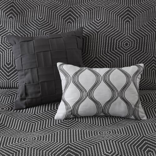 Image of Madison Park Signature Cozy Comforter Set - All Season Bedding Comforter, Shams, Decorative Pillows, Geometric Shades of Black Queen (92 in x 96 in) 8 Piece