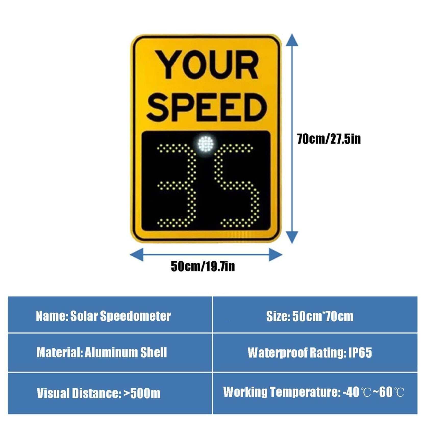 Señal de retroalimentación velocidad radar solar aluminio