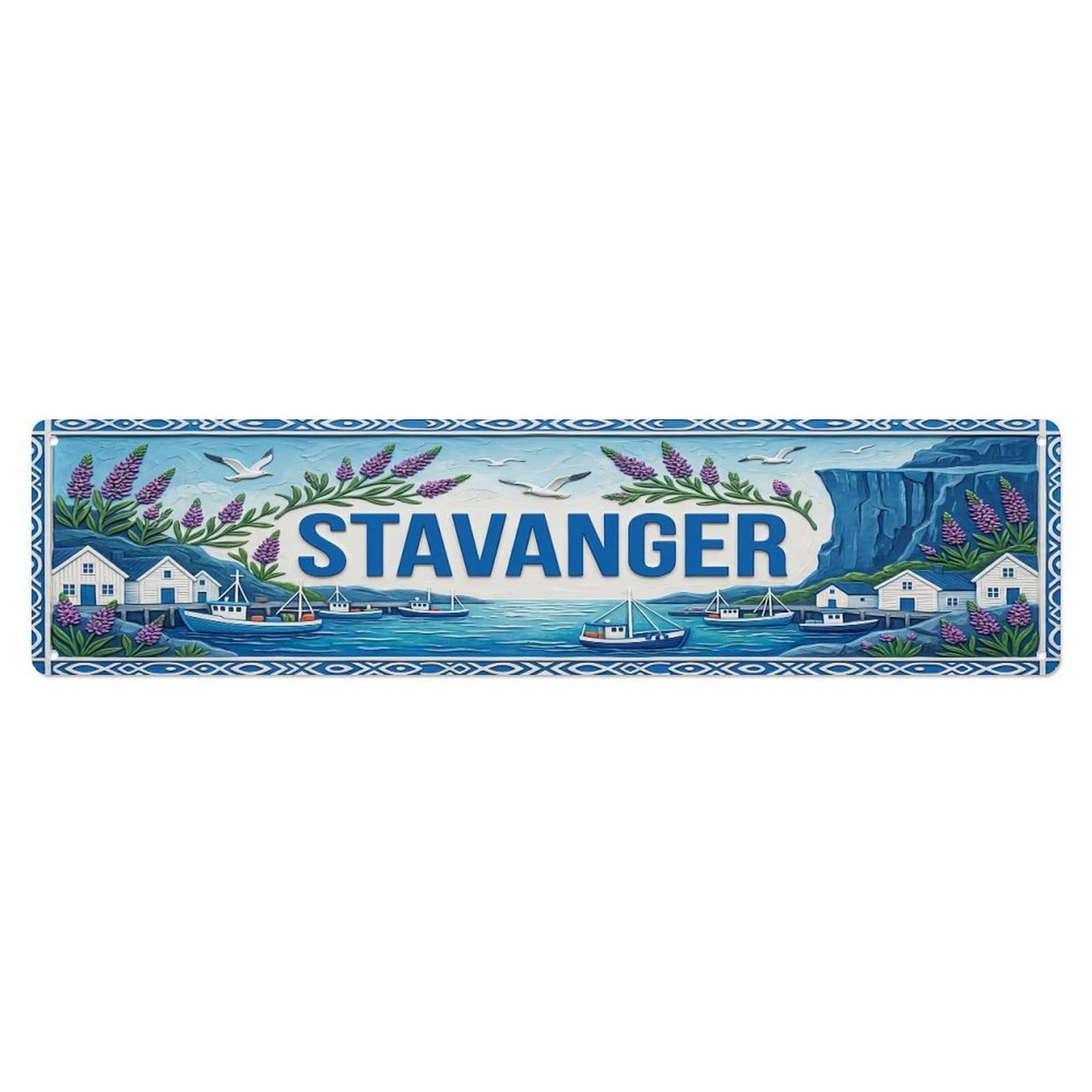 Cwbufd Vintage Style Vintage Stavanger Norway Flag Pattern Vintage Metal Tin Sign Plaque Wall Decor For Cafe, Club Bar, Office, Garden Metal Poster 4X16inch