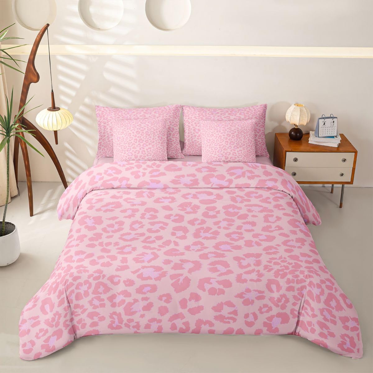 Loussiesd Set di biancheria da letto per bambini con stampa leopardata rosa, per letto singolo, 7 pezzi, per bambini, ragazzi, ragazze, safari, con copripiumino, lenzuola, federe, federe