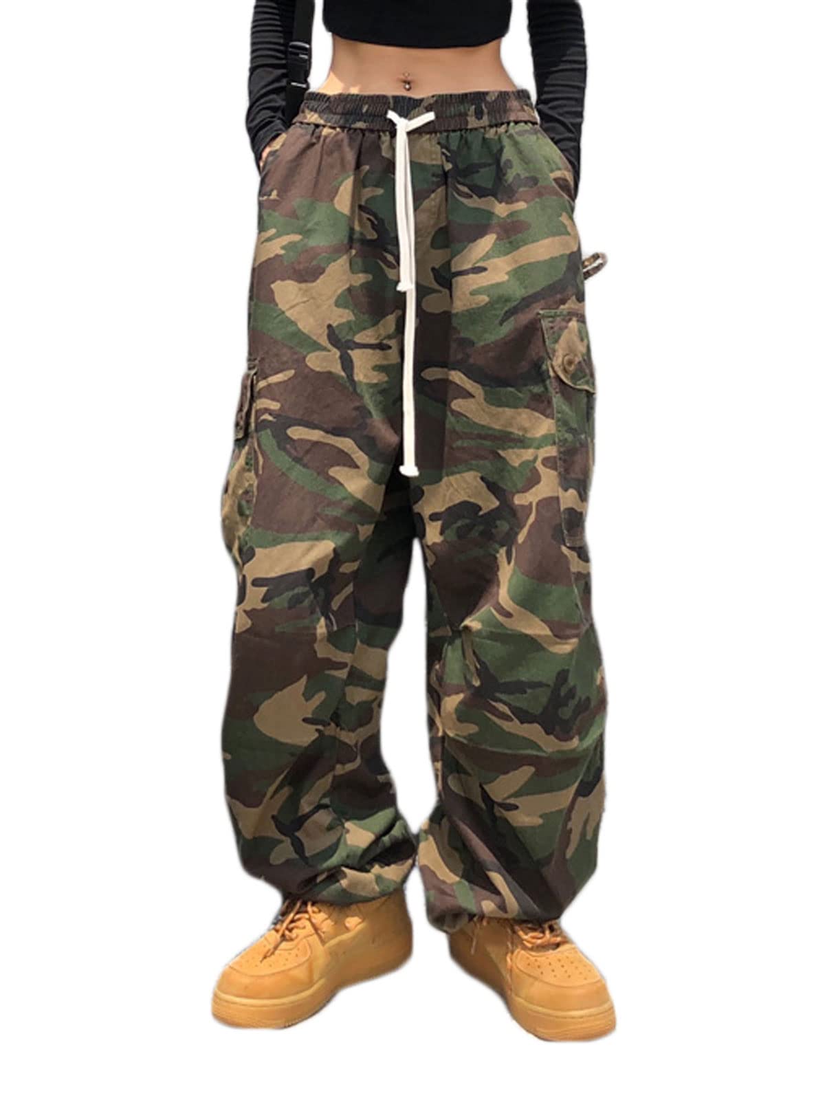 Astellarie Womens Y2K Black Low Rise Hip Hop Straight Leg Cargo Pants Streetwear Casual Boyfriend Trousers with Multi