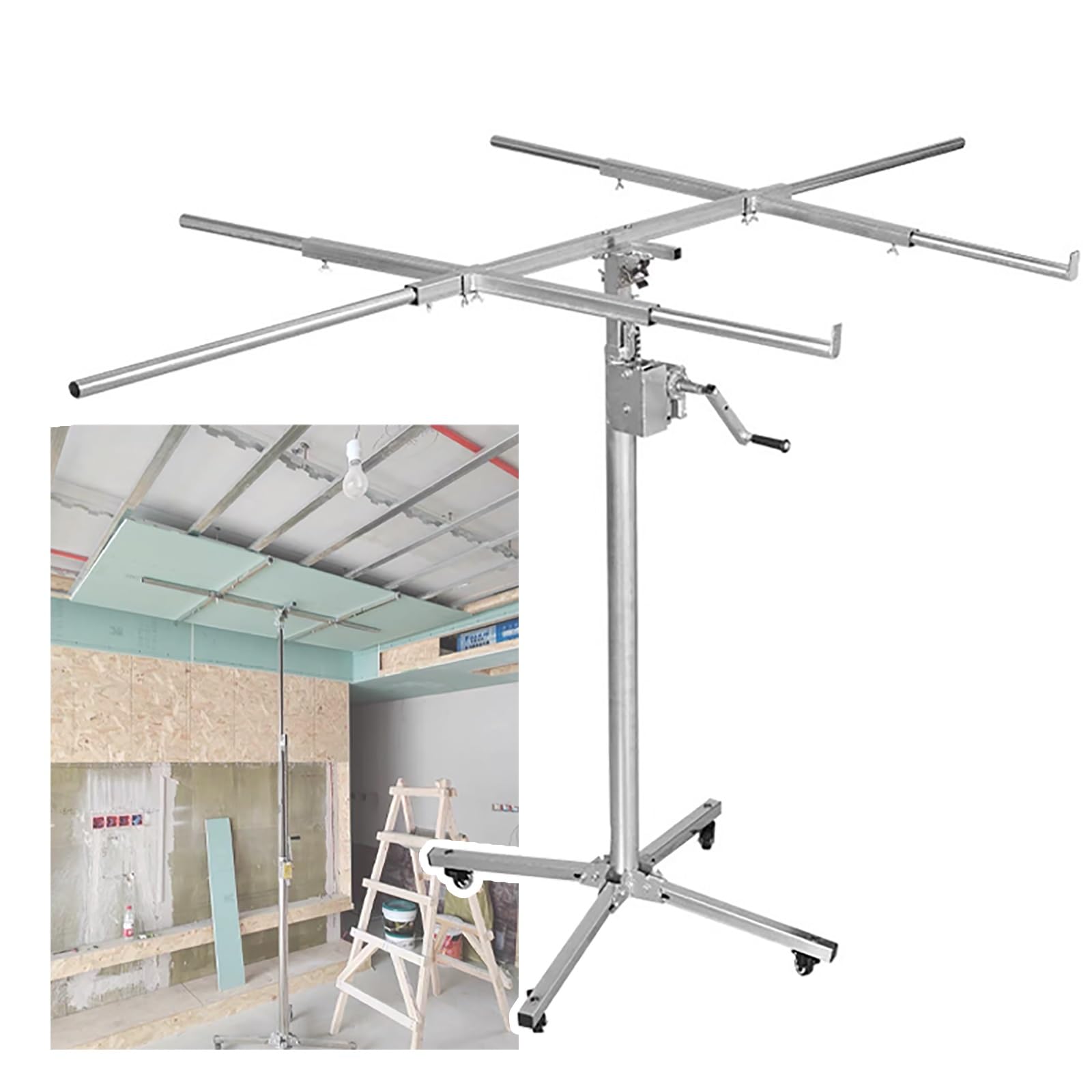 10.5 Ft 12 Ft Drywall Lift Panel Rolling Hoist Jack Lifter - One-Person Operation Drywall Panel Hoist for Walls & Ceiling - Stable Sheet Rock Construction Wall Jacks With Telescopic Arm(Max H 3.2m/126