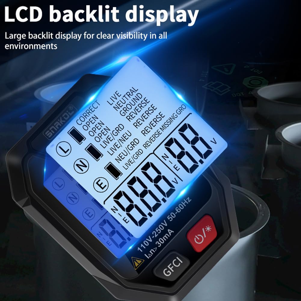 Intelligent Socket Tester Handheld Vole Tester RCD Leakage Detection LCD Display with Voice Broadcast tomatic Shutdown Function for Home Office and Industrial Use