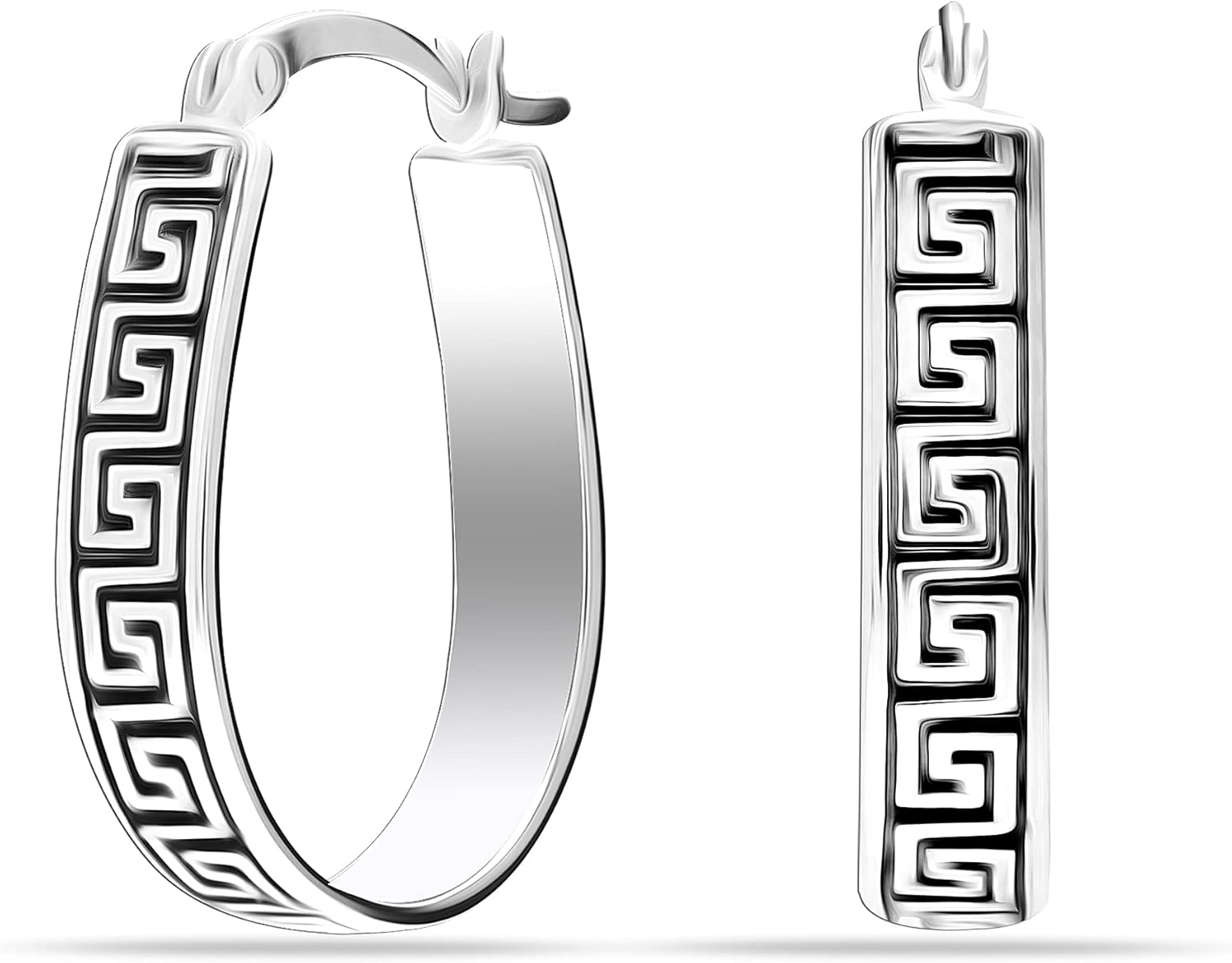 LeCalla 925 Sterling Silver Greek Key Hoop Earrings Lightweight Click-Top Greek Wall Cut-Out Pattern Earring Hoops for Women