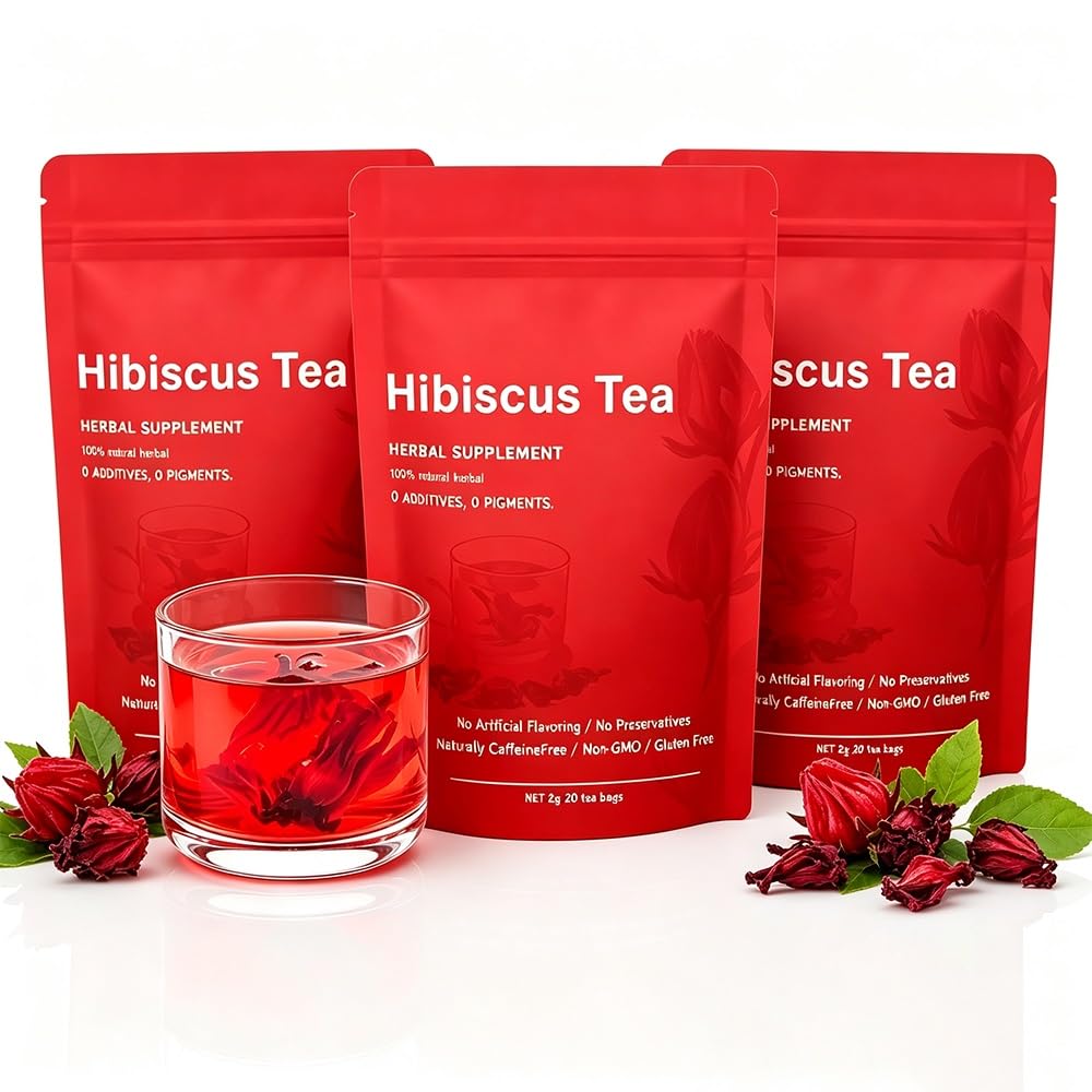 Bezchemiczna herbata ziołowa z hibiskusa i różyczką bez kofeiny | Naturalna owocowa herbata ziołowa bezglutenowa do codziennej pielęgnacji(3pcs)