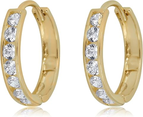 AVORA 10K Gold Channel Set Simulated Diamond CZ Huggie Hoop Earrings in Yellow or White Gold