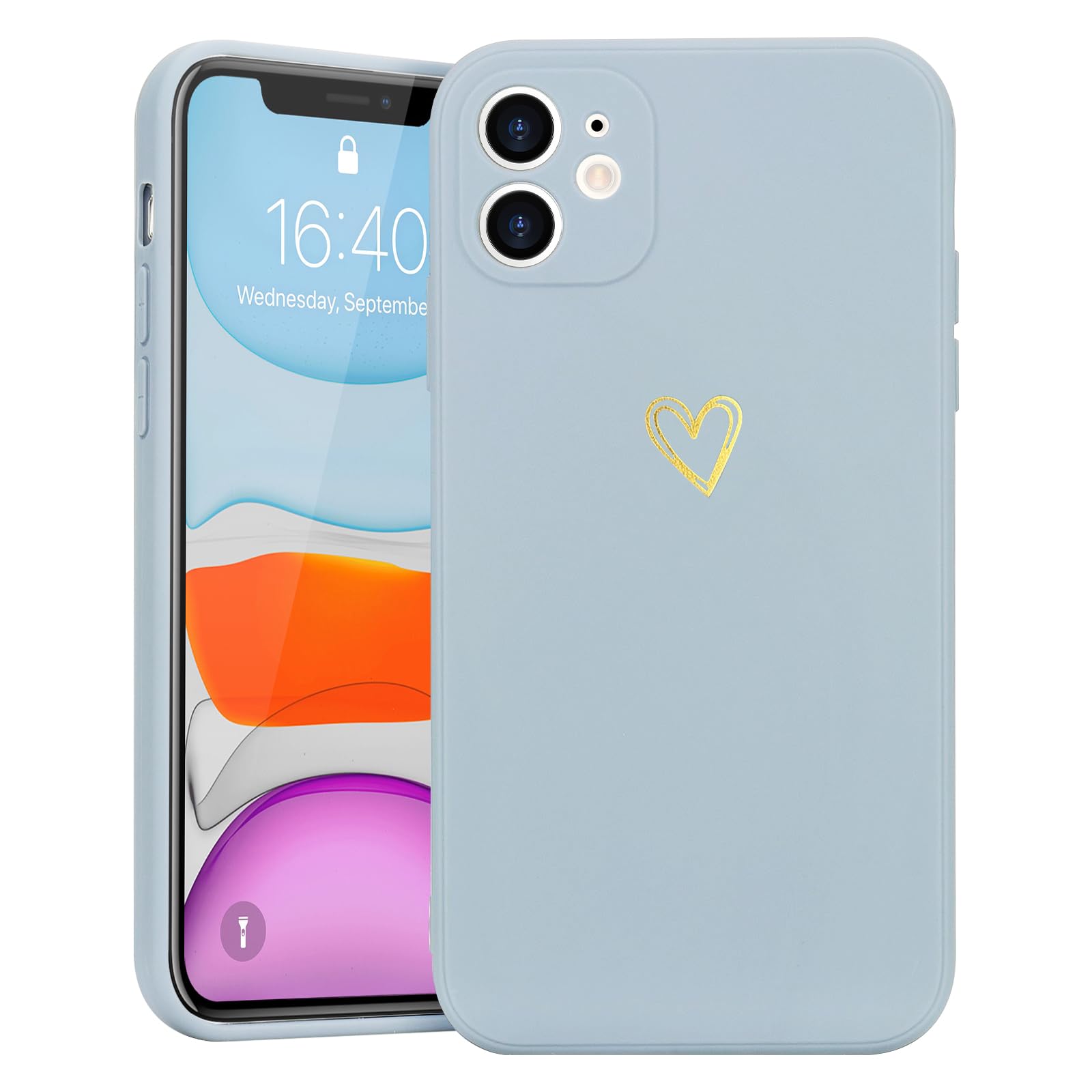 Lafunda Cover Compatibile per iPhone 11 Custodia con protezione fotocamera Antiurto Silicone morbido per Donna motivo cuore protezione integrale Case per iPhone 11 Azzurro