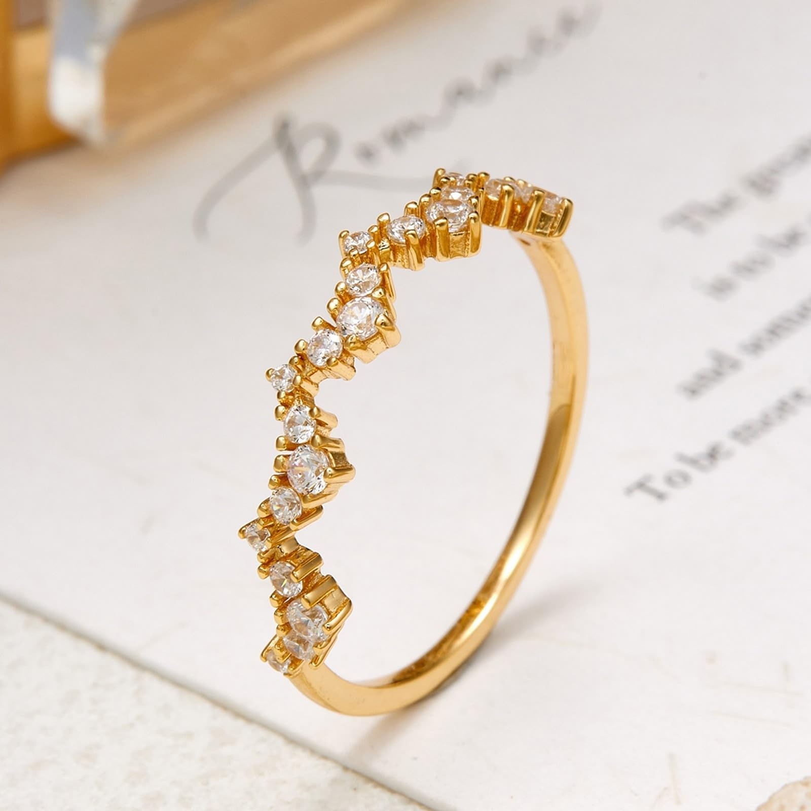 Anillos de boda de oro Au 375/585/750 con moissanita, forma de onda fina