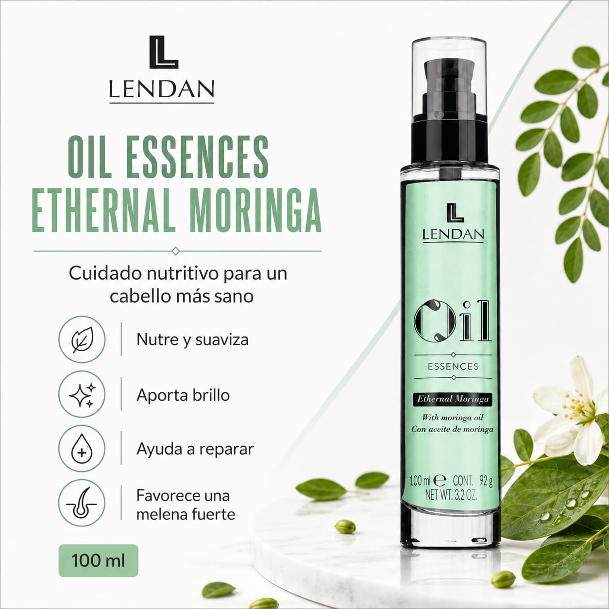 Aceite Capilar con Aceite de Moringa - 100 ml - Sérum para el Cabello - Rejuvenecedor Capilar - Hidrata, Nutre y Aporta Fuerza al Cabello
