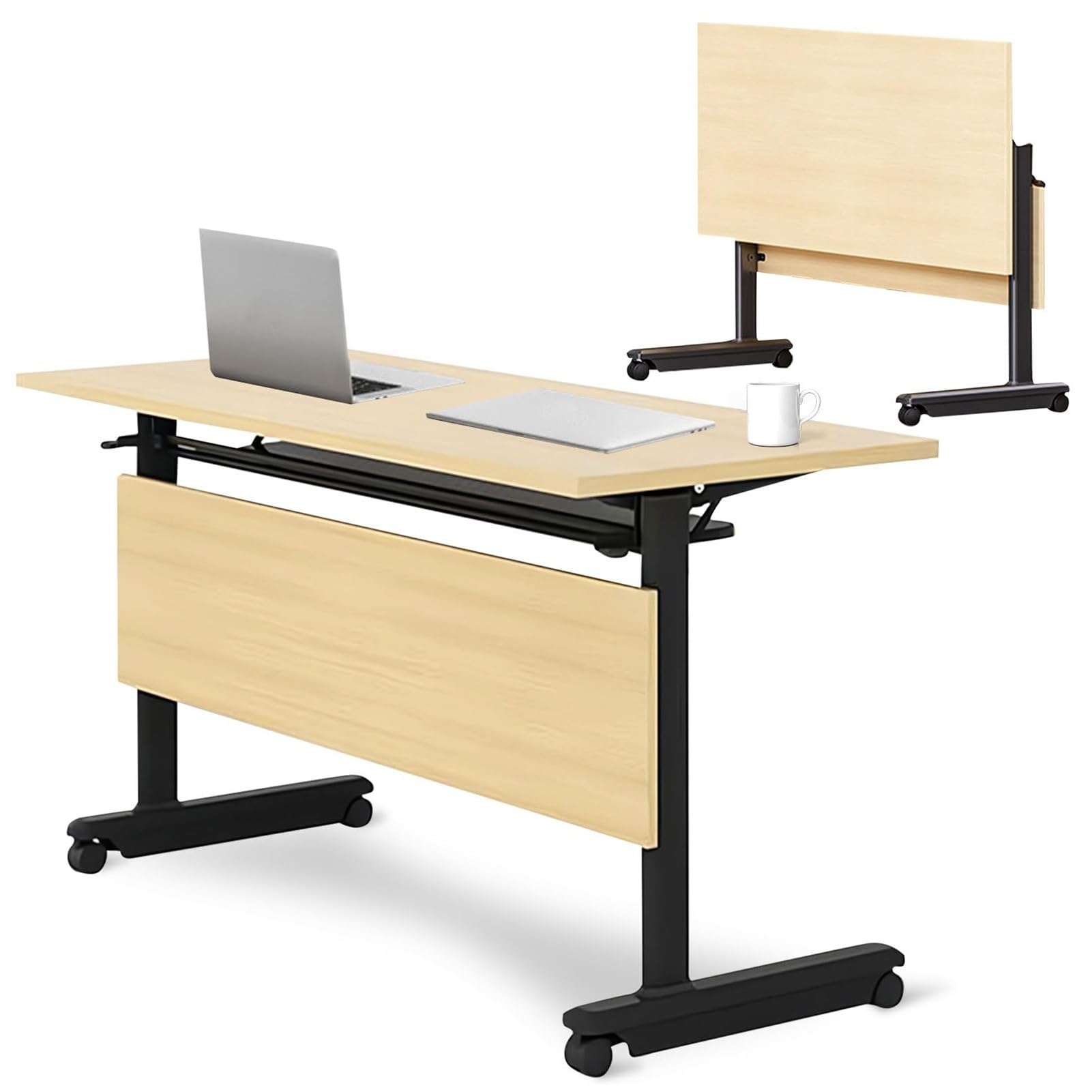 HTDRE Mobile Folding Conference Table on Wheels - Stackable Training Table with Baffle for Office & Classroom Use - Versatile Space-Saving Design