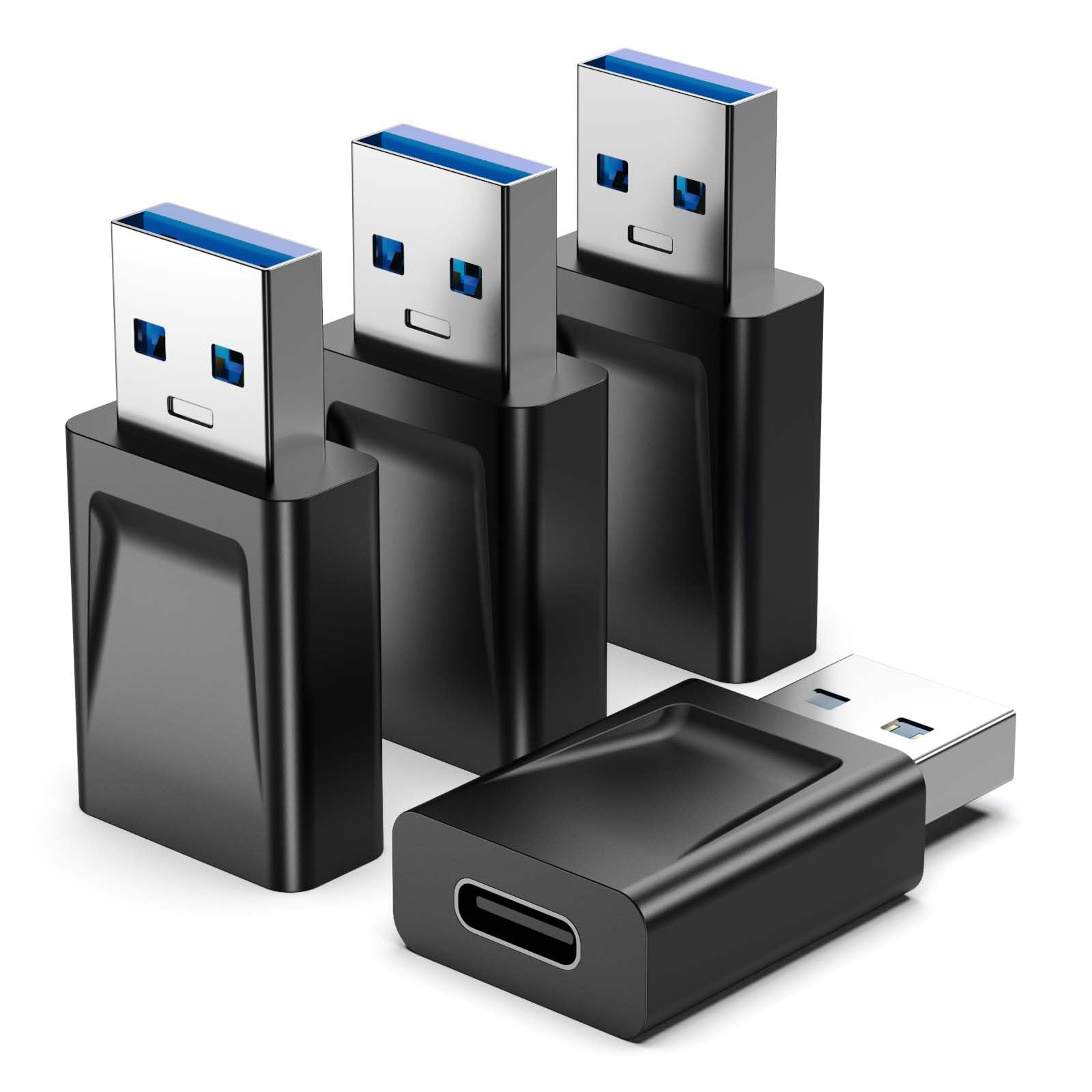 Paquete de 4: adaptador USB a USB C, conversión de alta velocidad todo en uno, adaptador USB A macho a USB-C hembra 3.1, enchufe ciego de doble cara, transmisión rápida de 10 Gbps para iPhone 15, 16