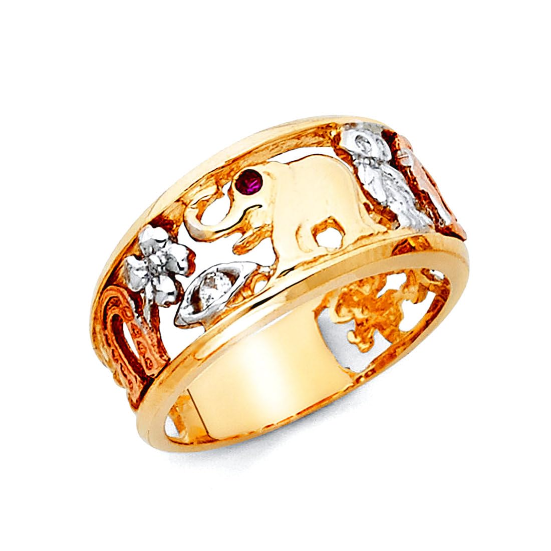 14 Karat Gelbgold, Weißgold und Rotgold, Glücksring, Größe N 1/2, Schmuck Geschenke für Frauen